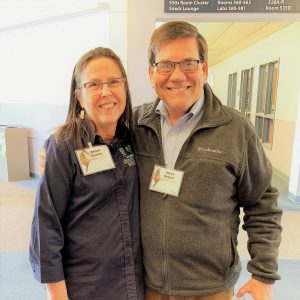 Debbie Absher, director of agricultural programs at Sussex Conservation District, and Steven E. Darcey, district manager at PGC Soil Conservation District eagerly await the start of the Delmarva Soil Summit on Wednesday, Feb. 26 in Georgetown, Del.